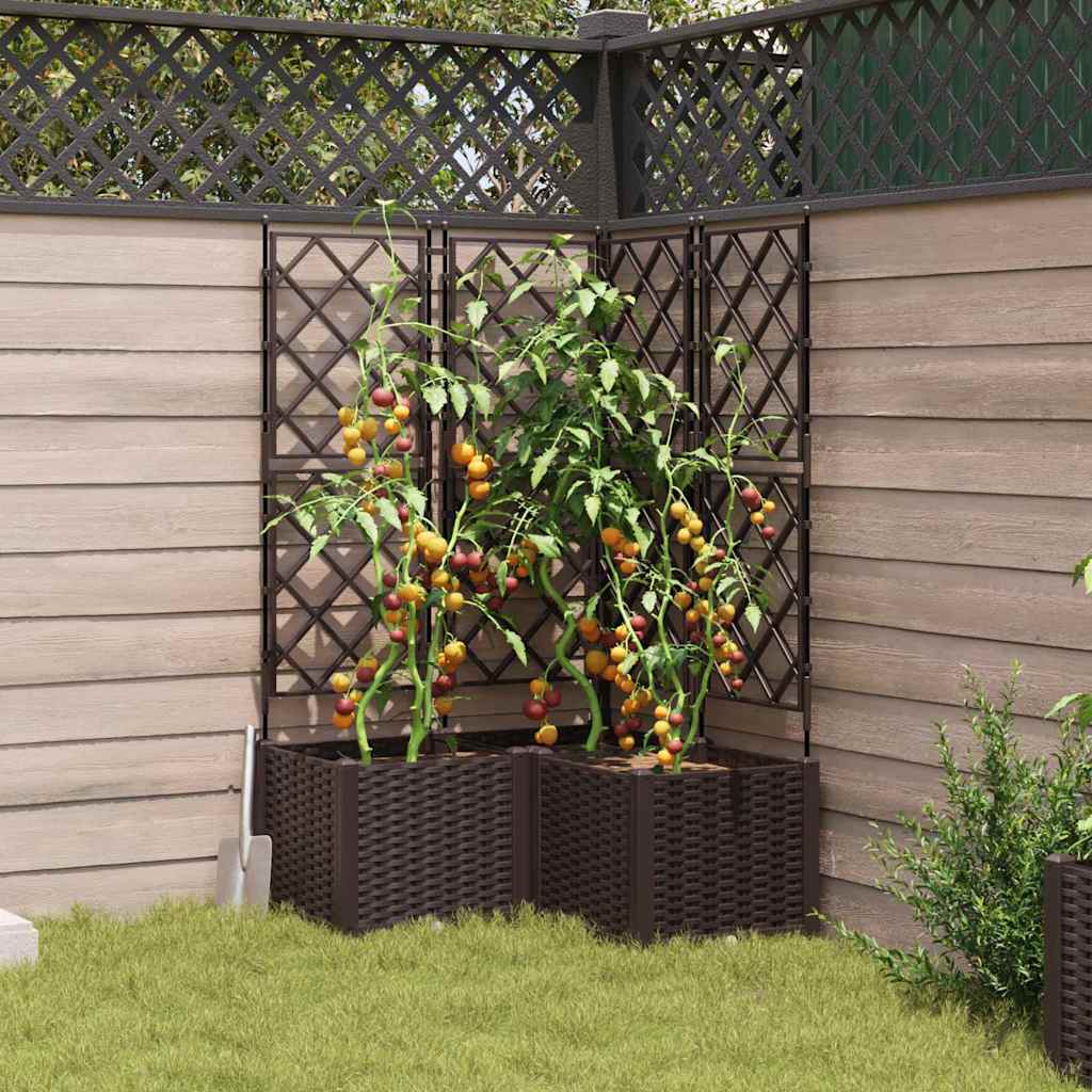 Vaso da Giardino con Trellis 3 pcs Marrone 80 x 80 x 143 cm PP