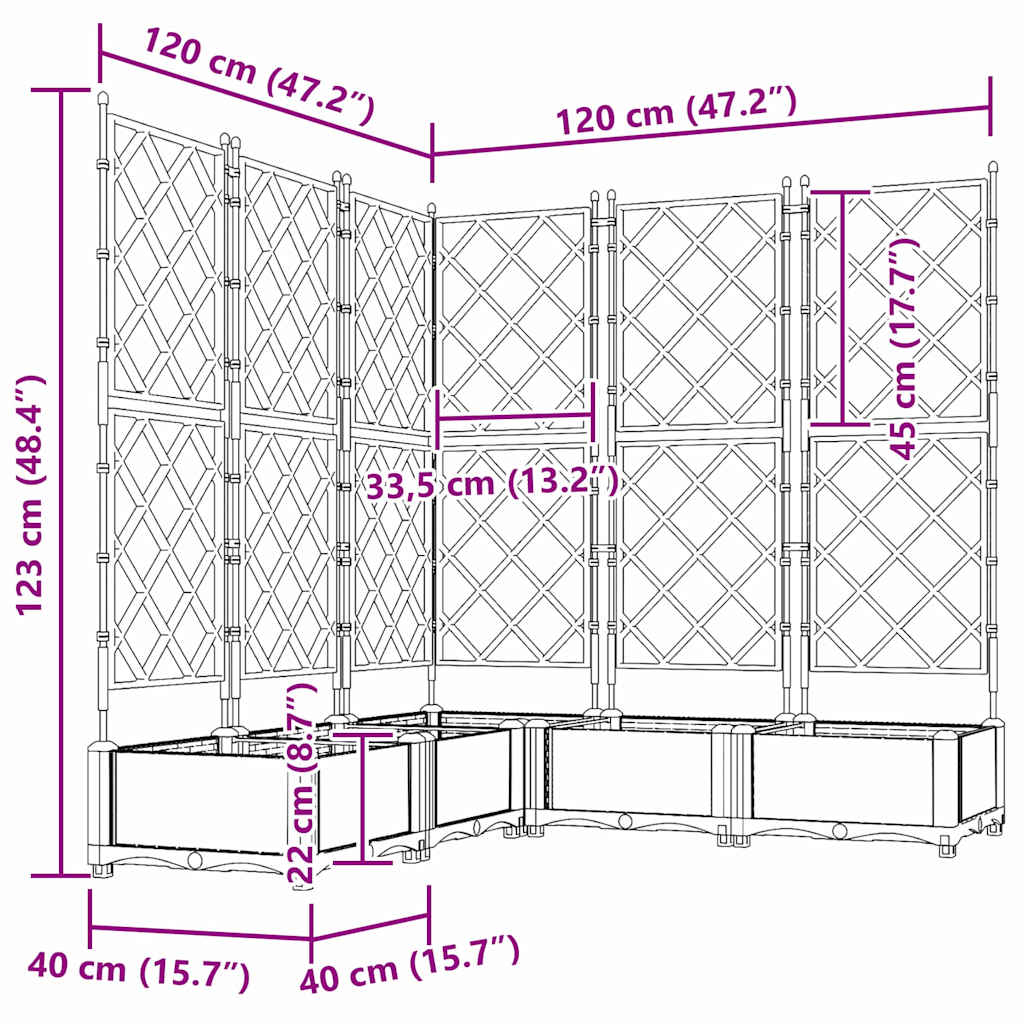 Vaso da Giardino con Trellis 5 pcs Marrone 120 x 120 x 125.5 cm
