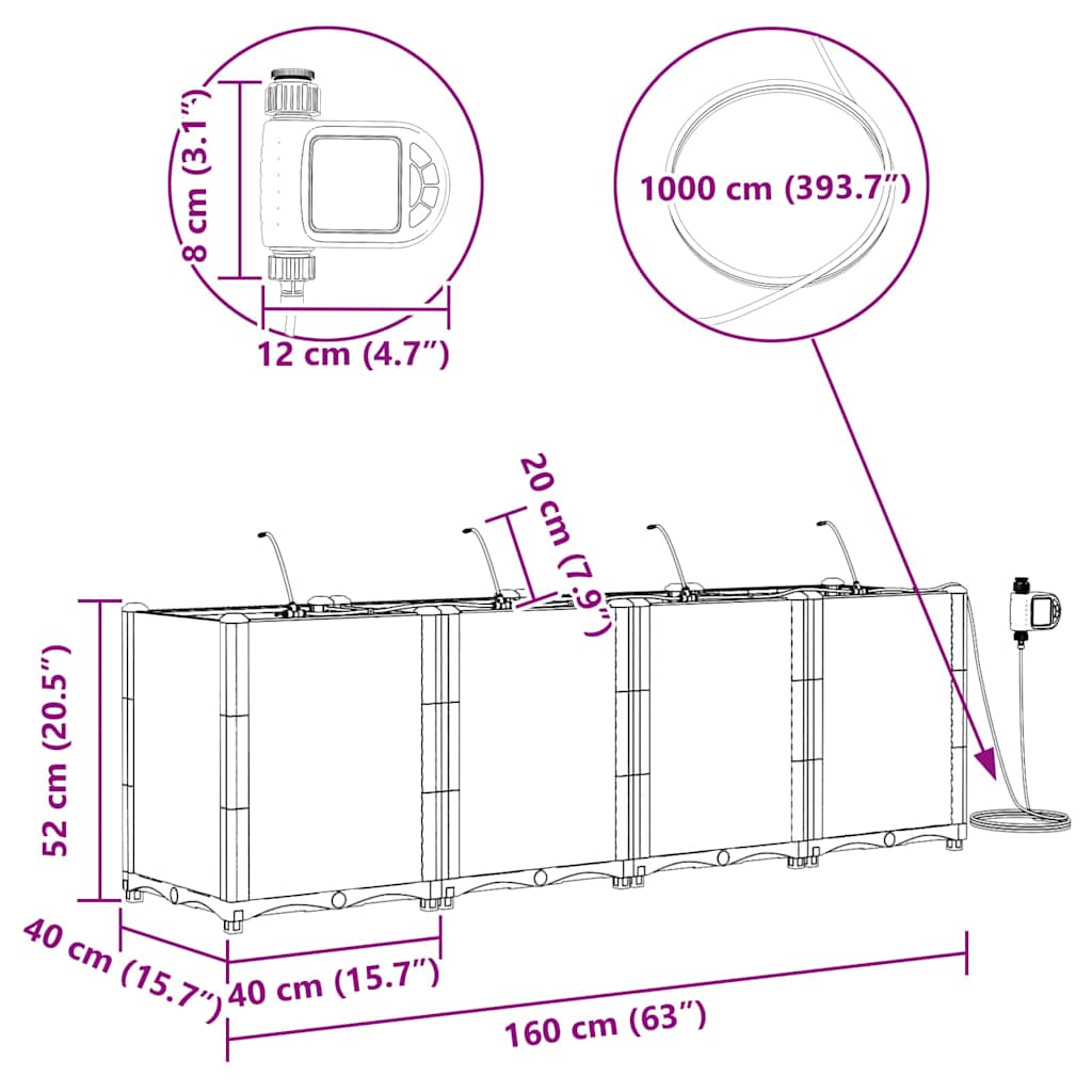 Vasi da giardino Marrone 160 x 40 x 52 cm Acciaio