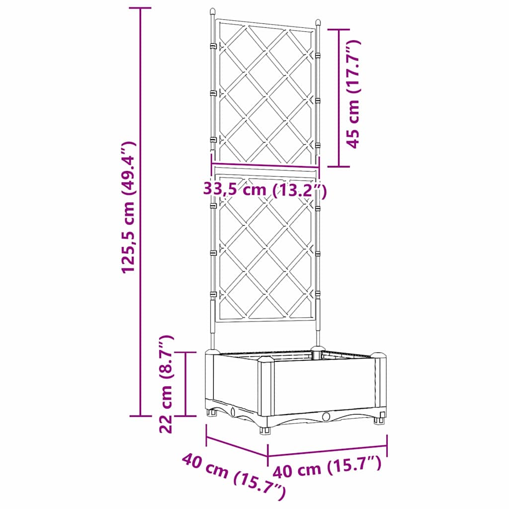 Vaso da Giardino con Trellis Nero 40 x 40 x 125.5 cm PP