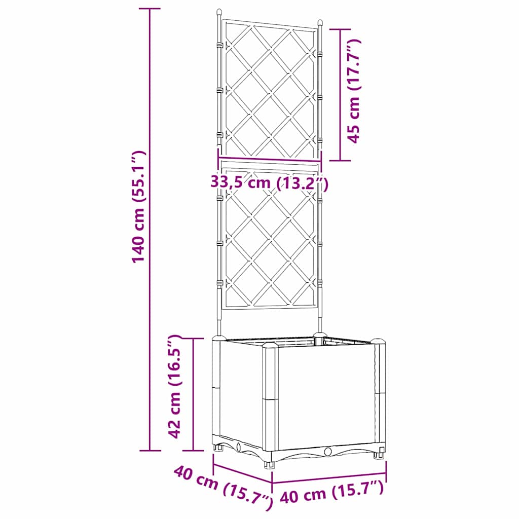 Vaso da Giardino con Trellis Nero 40 x 40 x 143 cm PP