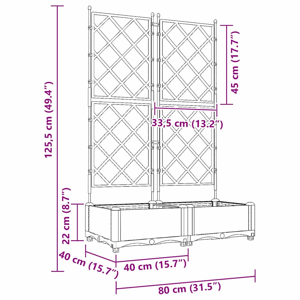Vaso da Giardino con Trellis Nero 80 x 40 x 125.5 cm PP