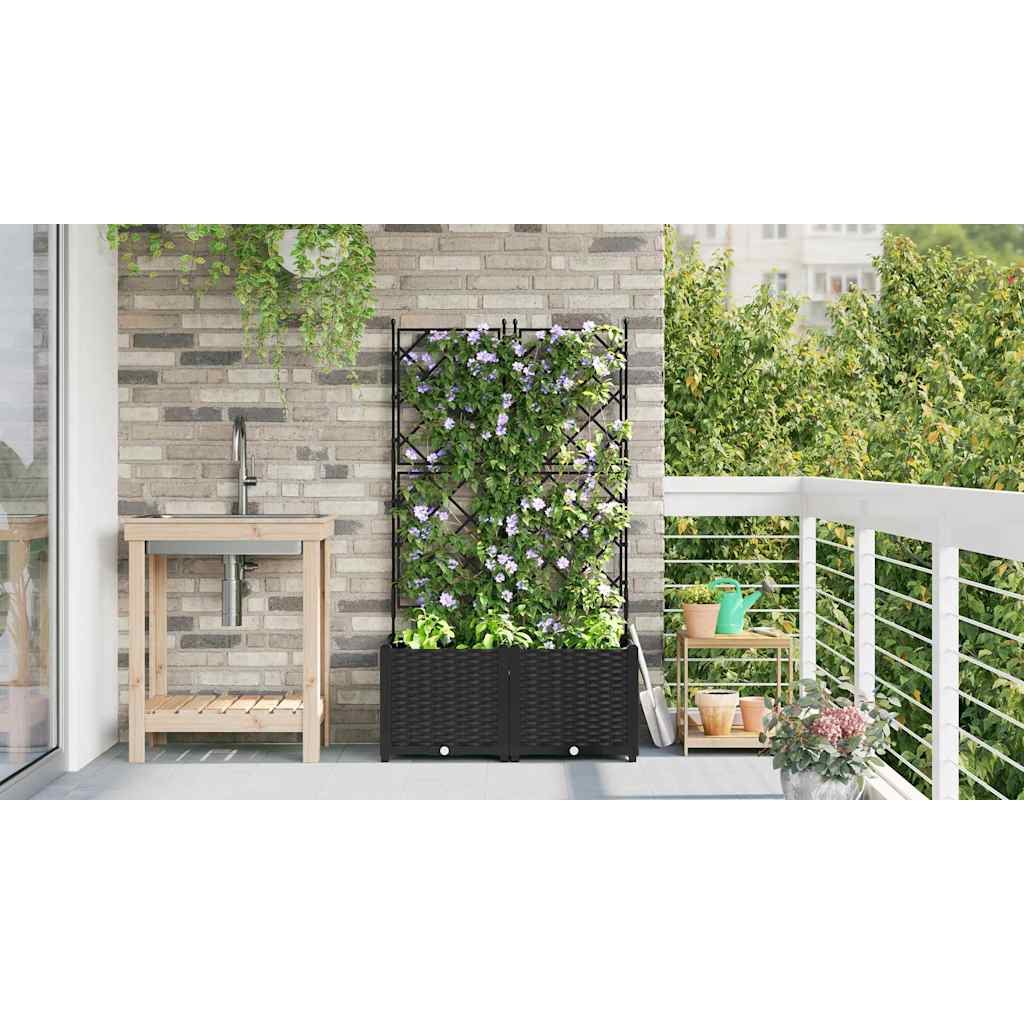 Vaso da Giardino con Trellis 2 pcs Nero 80 x 40 x 143 cm PP