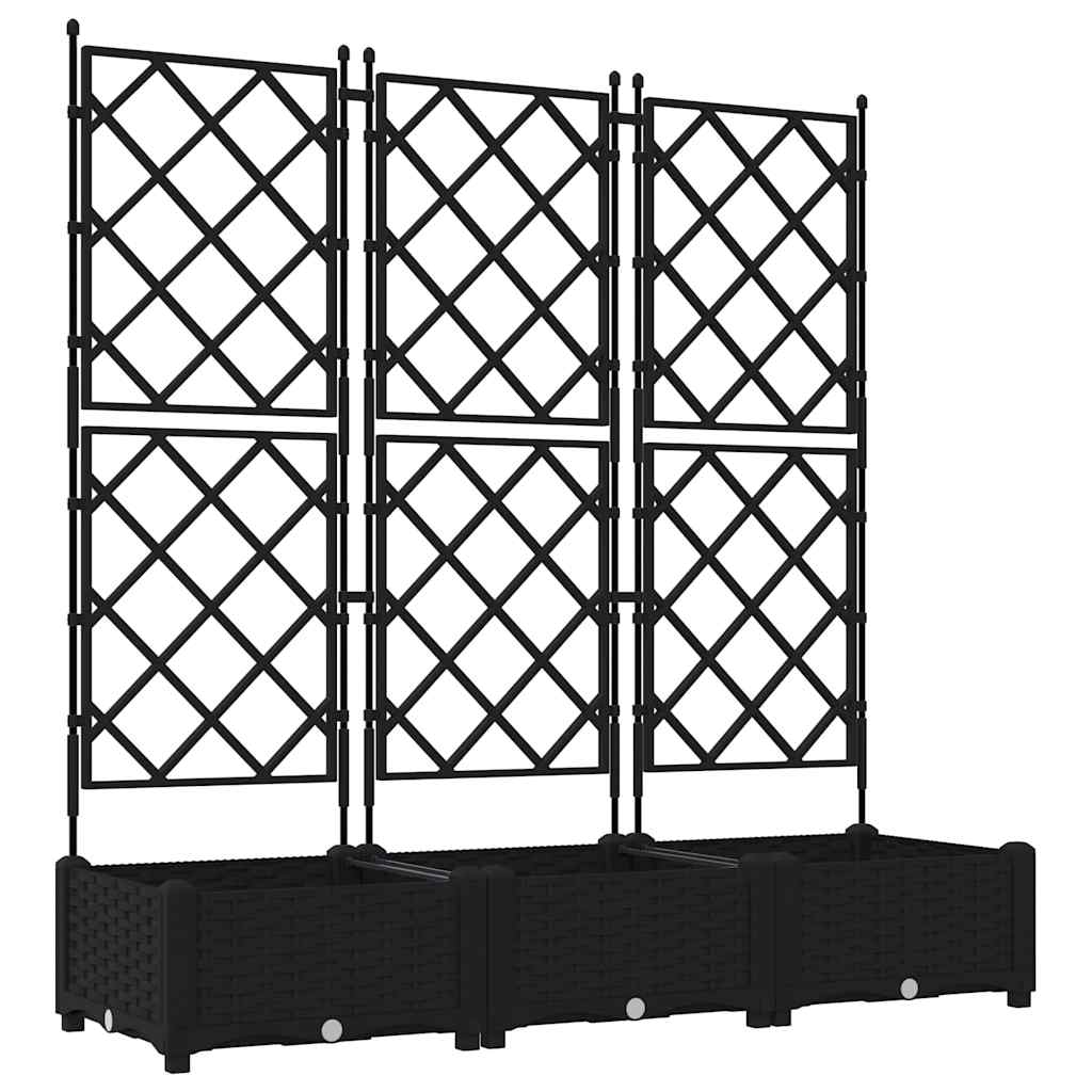Vaso da Giardino con Trellis 3 pcs Nero 120 x 40 x 125.5 cm PP