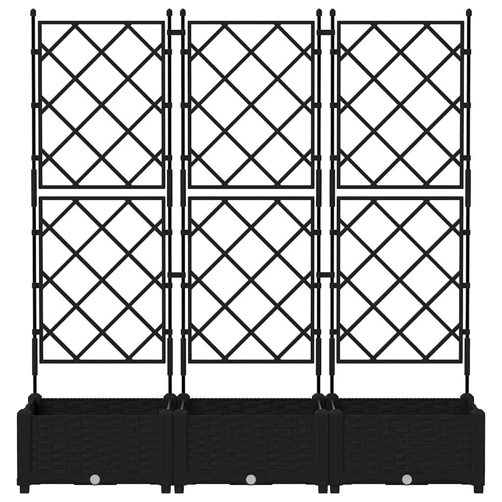 Vaso da Giardino con Trellis 3 pcs Nero 120 x 40 x 125.5 cm PP