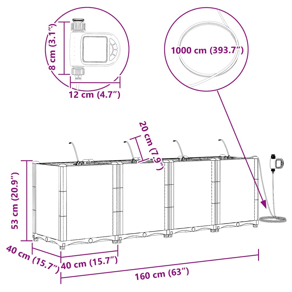 Vasi da giardino Nero 160 x 40 x 52 cm Acciaio