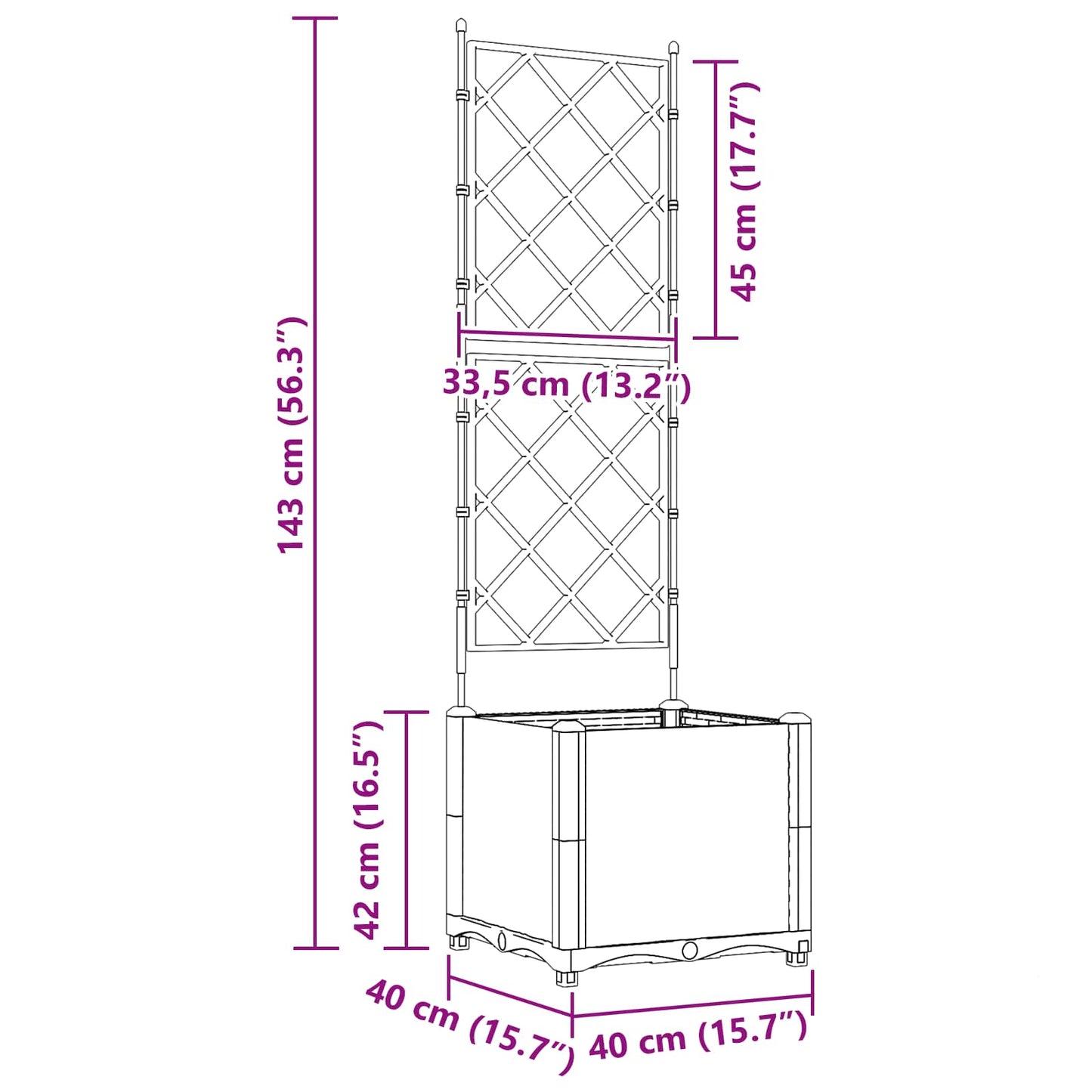 Vaso da giardino Grigio 40 x 40 x 143 cm PP | homemem39