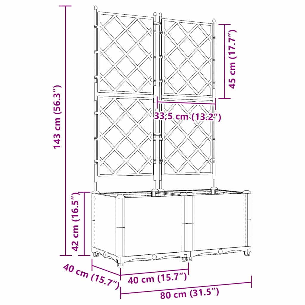 Vaso da Giardino con Trellis 2 pcs Grigio 80 x 40 x 143 cm PP