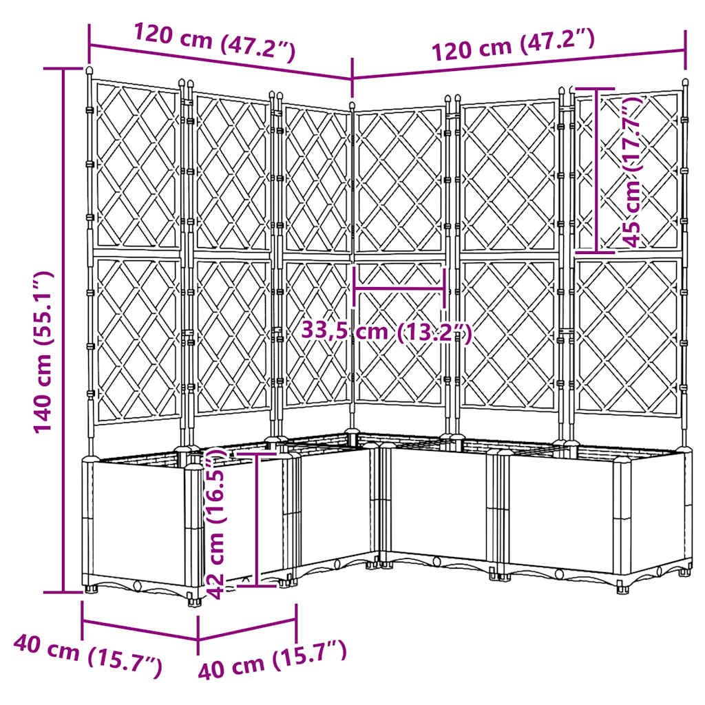 Vaso da Giardino con Trellis 5 pcs Grigio 120 x 120 x 143 cm PP