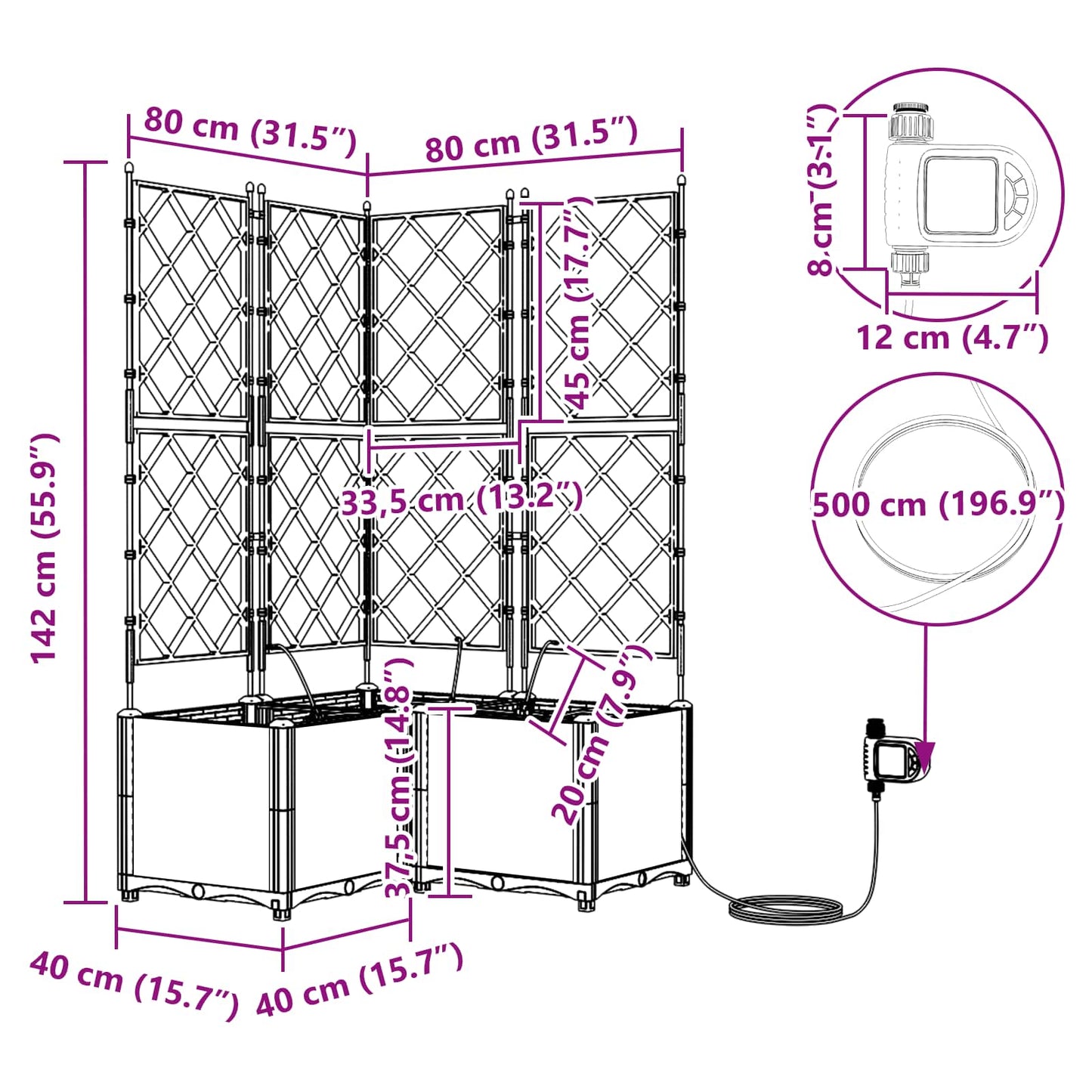 Vaso da giardino 3 pcs Grigio 80 x 80 x 142 cm Plastica | homemem39