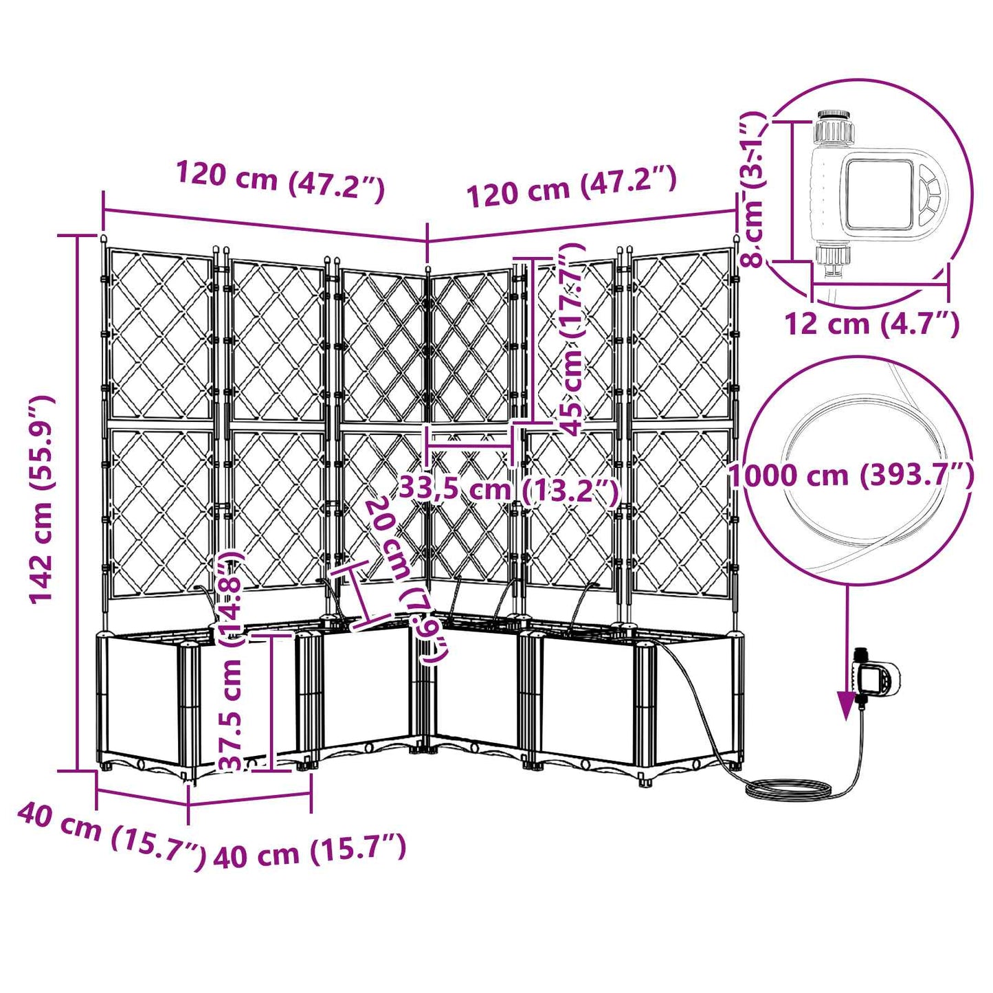 Vaso da giardino 5 pcs Grigio 120 x 120 x 142 cm Acciaio