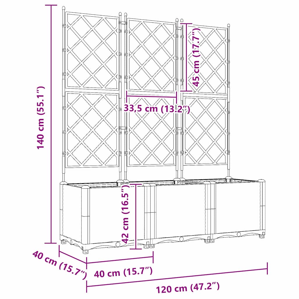 Vaso da giardino 3 pz Grigio Chiaro 120 x 40 x 143 cm PP | homemem39