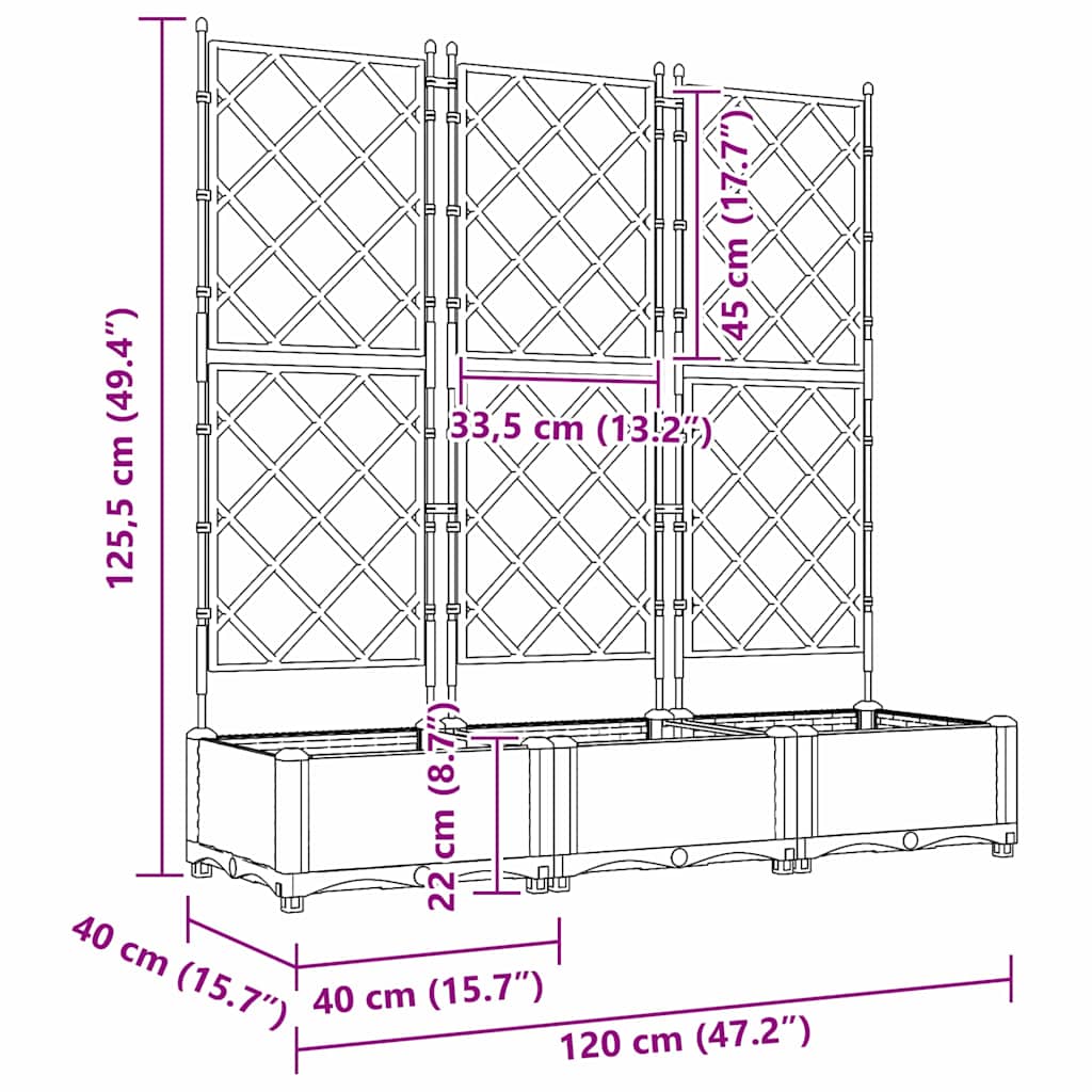 Vaso da Giardino con Trellis 3 pcs Bianco 120 x 40 x 125.5 cm
