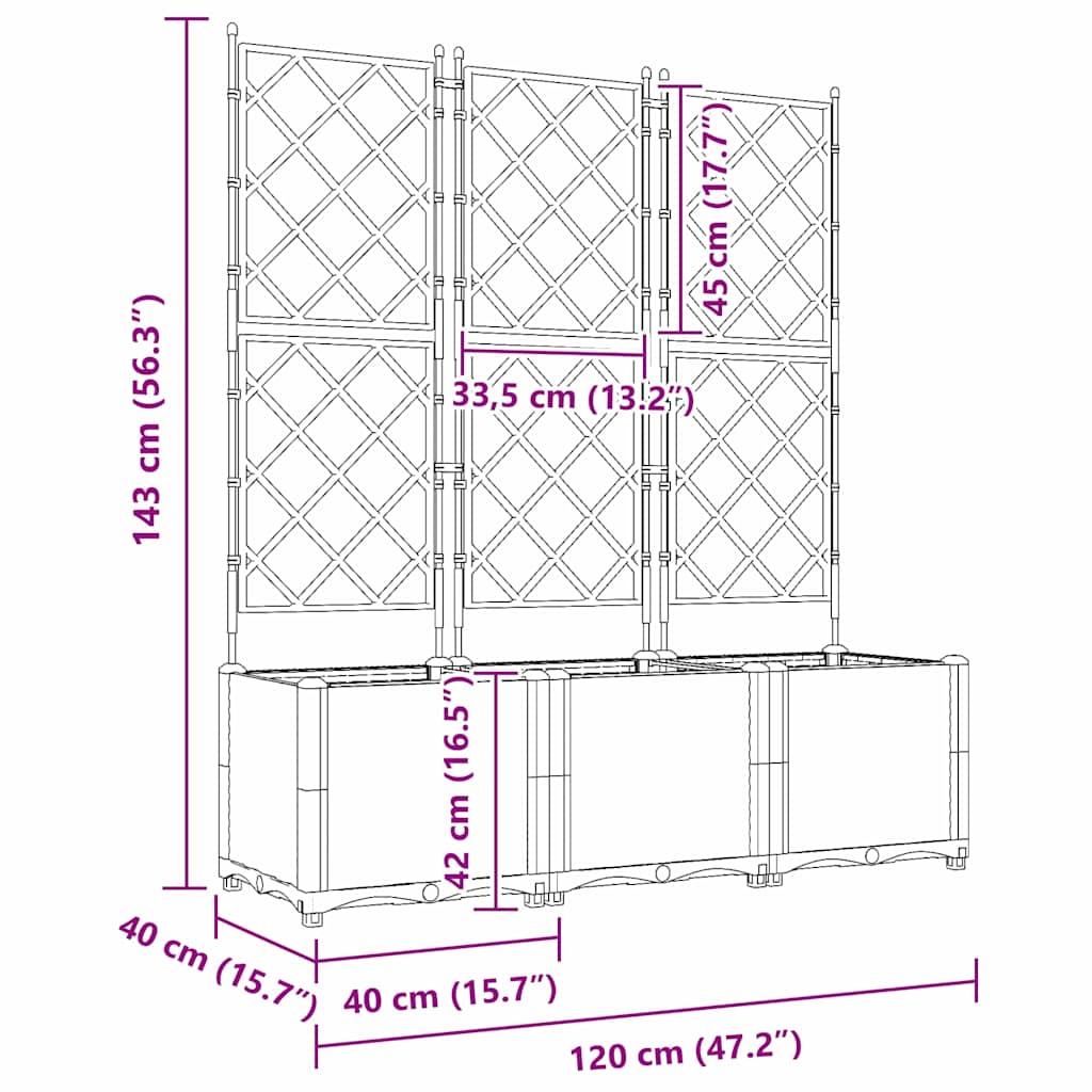 Vaso da Giardino con Trellis 3 pcs Bianco 120 x 40 x 143 cm PP