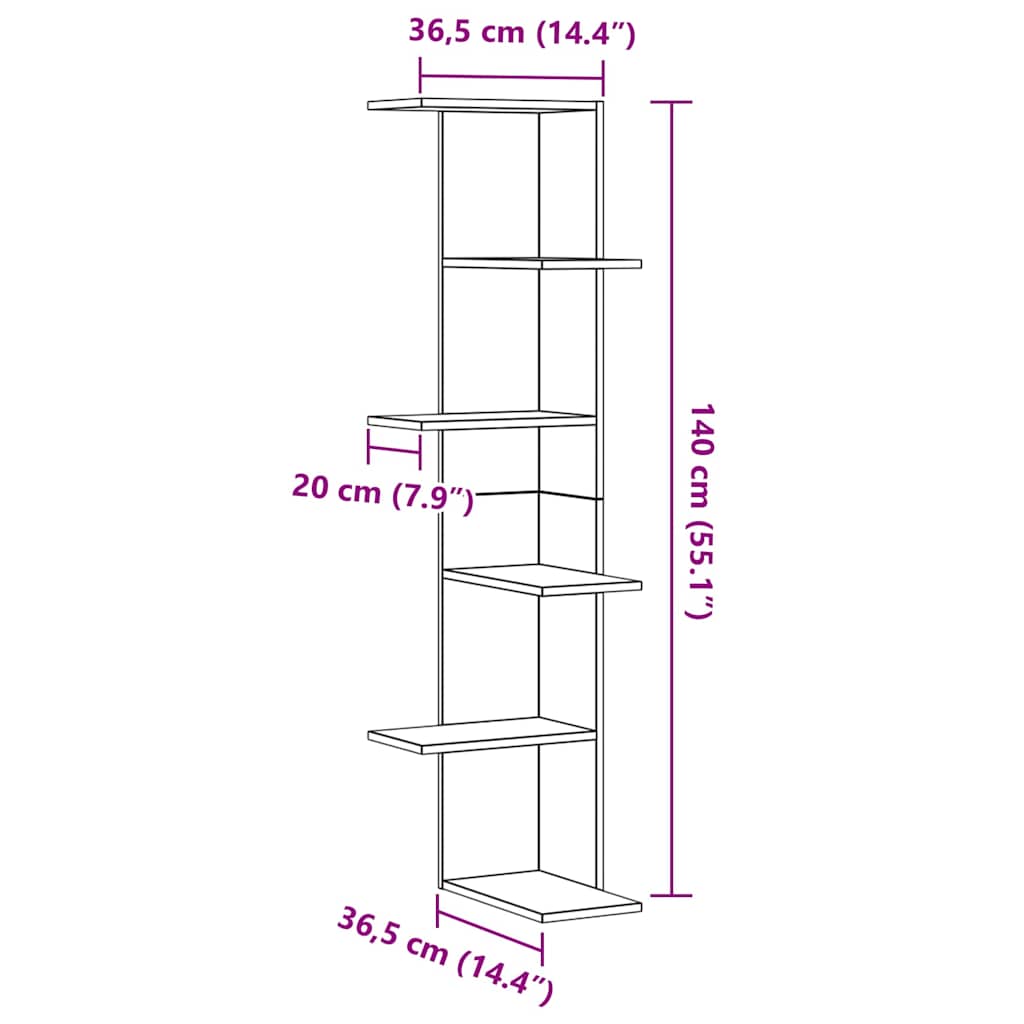 Mensola Angolare da Parete Rovere Nero 36.5 x 36.5 x 140 cm | homemem39