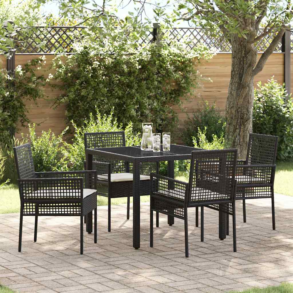 Set da Pranzo per Giardino 5 pcs Nero Poly Rattan