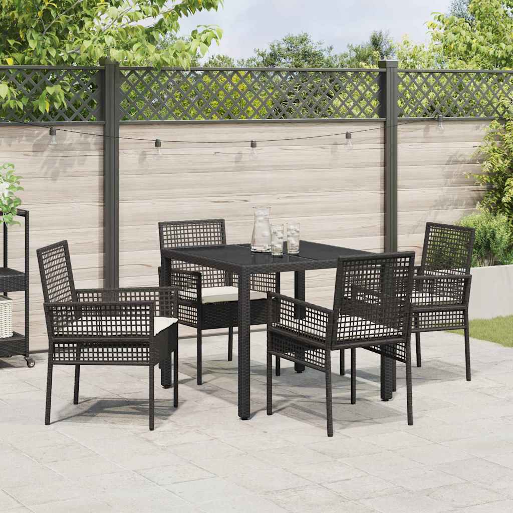 Set da Pranzo per Giardino 5 pcs Nero Poly Rattan