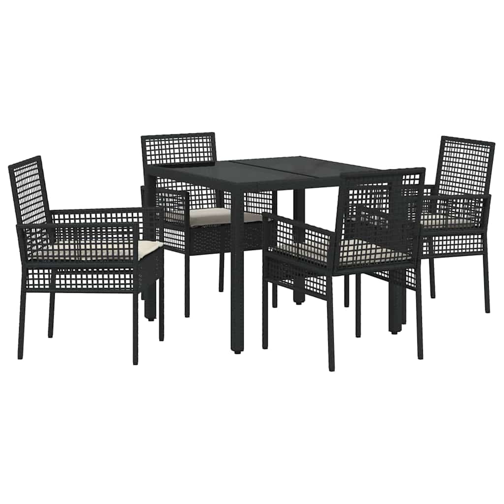 Set da Pranzo per Giardino 5 pcs Nero Poly Rattan