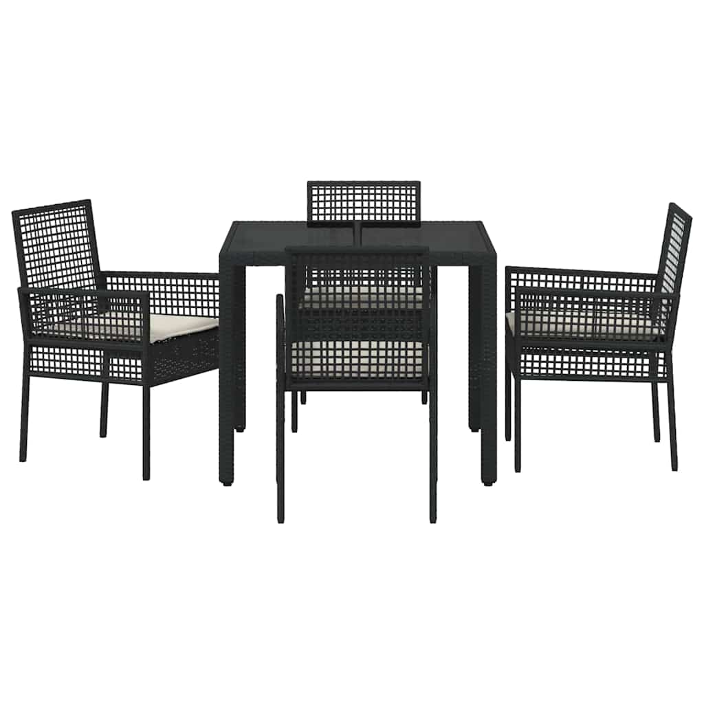 Set da Pranzo per Giardino 5 pcs Nero Poly Rattan