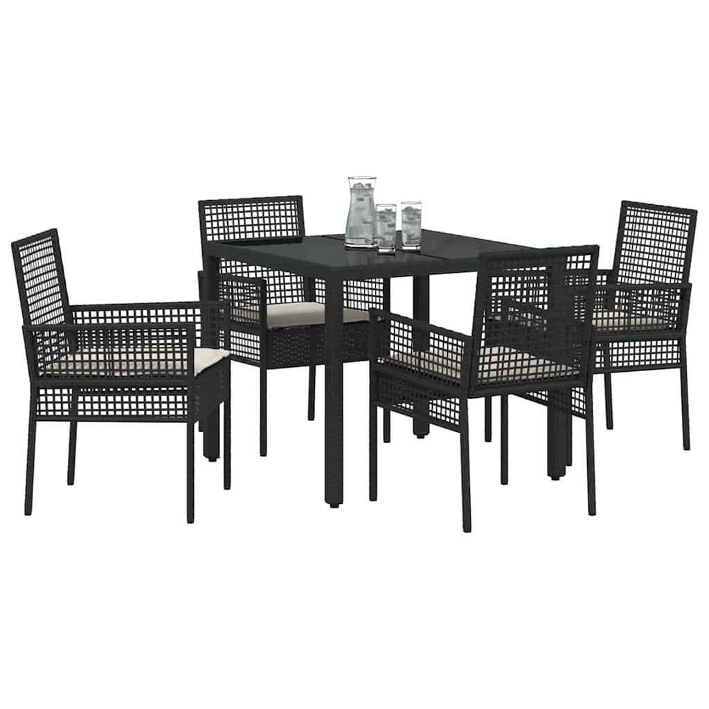 Set da Pranzo per Giardino 5 pcs Nero Poly Rattan