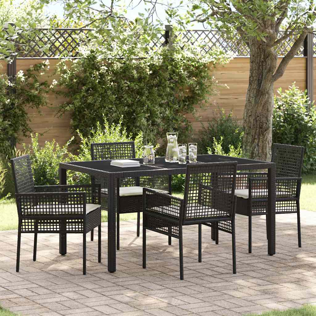 Set da Pranzo per Giardino 5 pcs Nero Poly Rattan