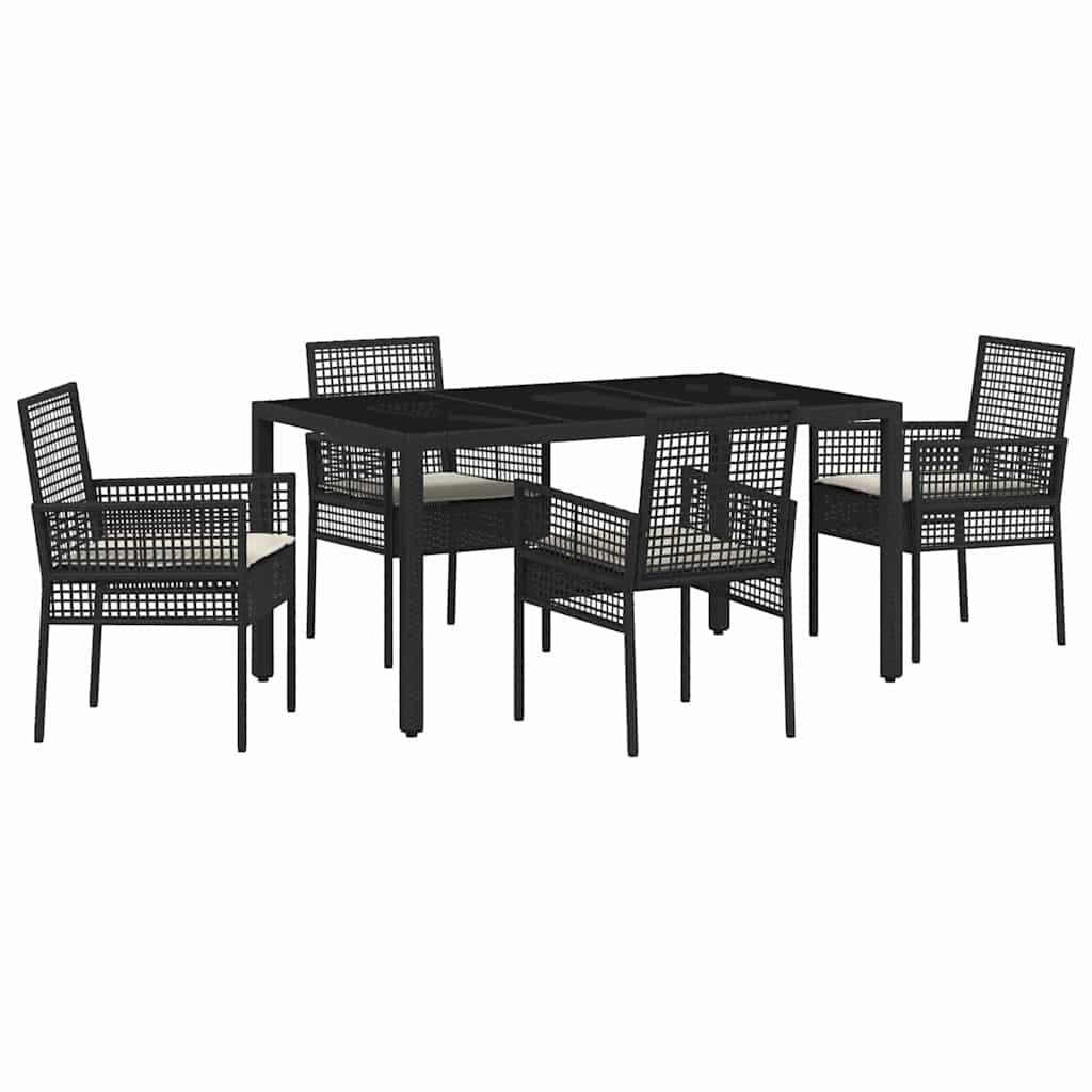 Set da Pranzo per Giardino 5 pcs Nero Poly Rattan