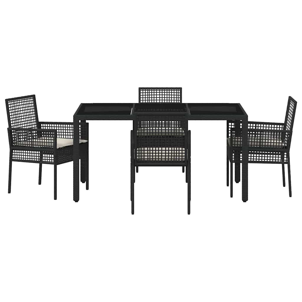 Set da Pranzo per Giardino 5 pcs Nero Poly Rattan