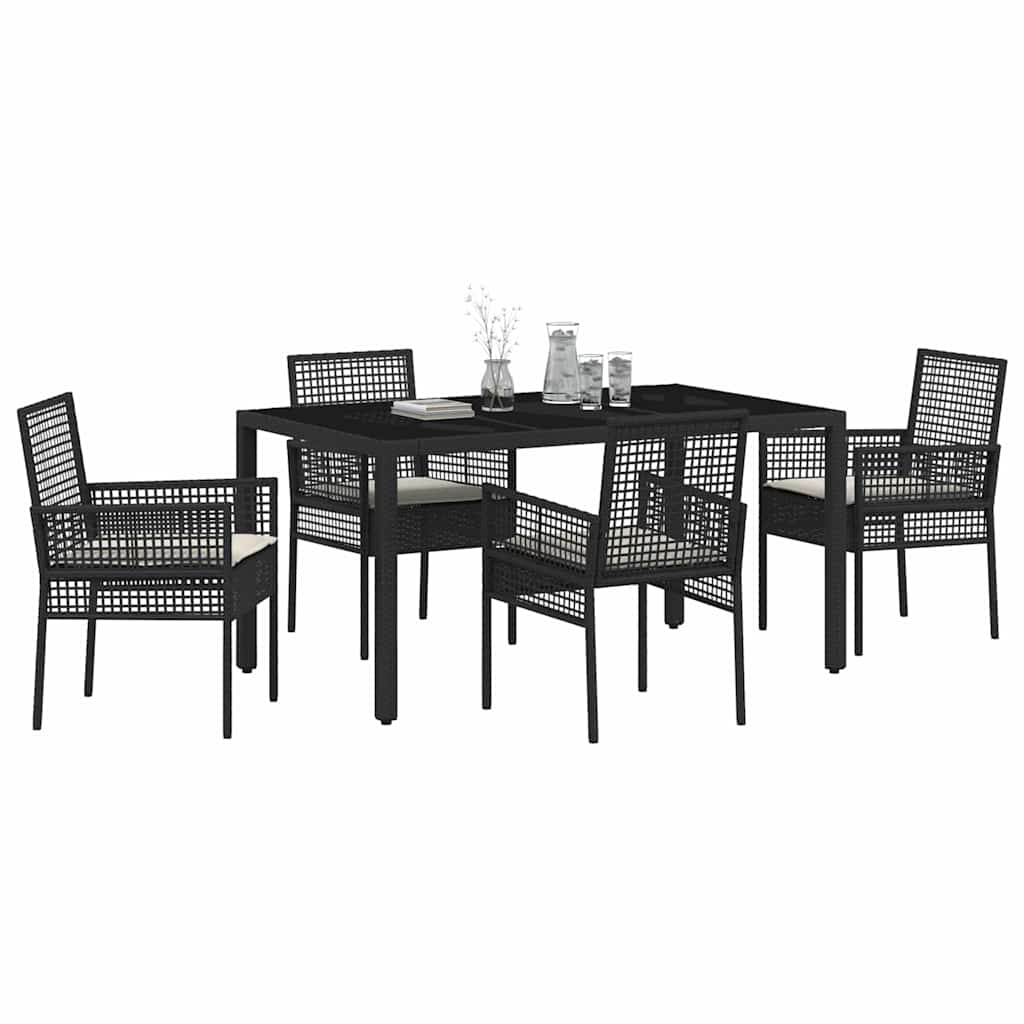 Set da Pranzo per Giardino 5 pcs Nero Poly Rattan