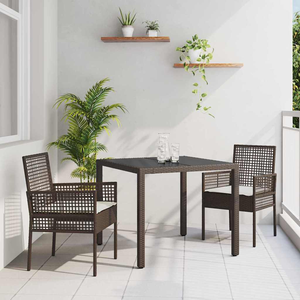 Set da Pranzo per Giardino 3 pcs Marrone Poly Rattan