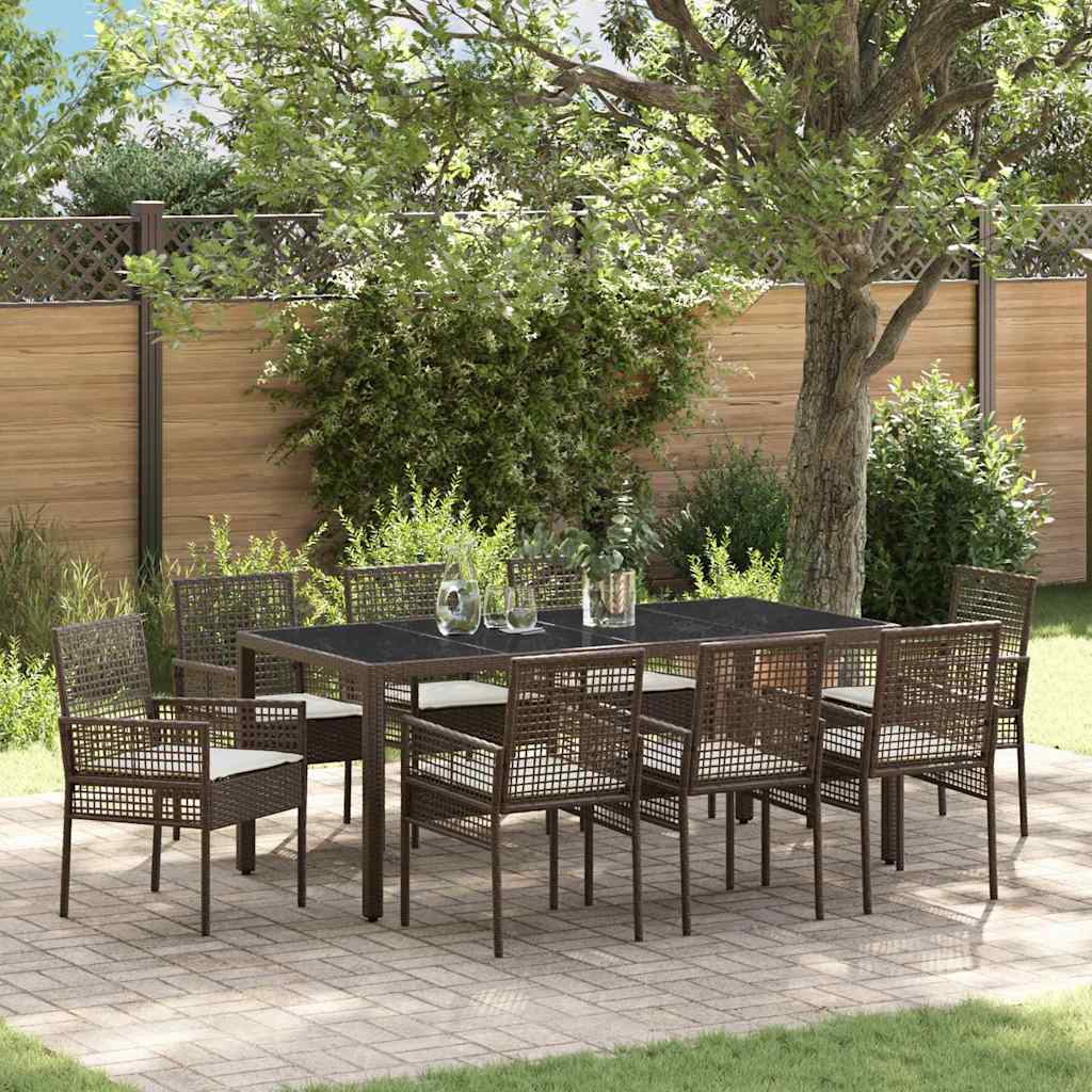 Set da Pranzo per Giardino 9 pcs Marrone Poly Rattan