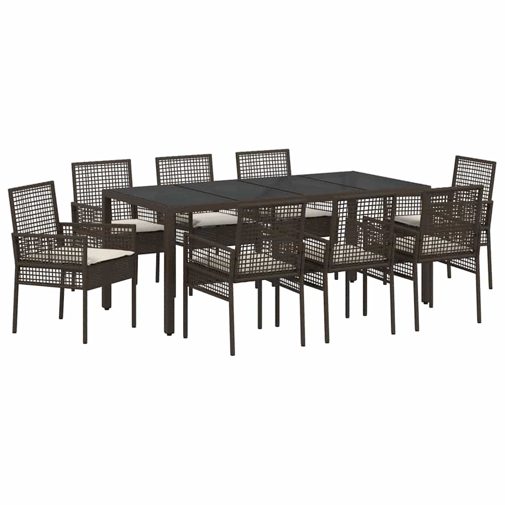 Set da Pranzo per Giardino 9 pcs Marrone Poly Rattan