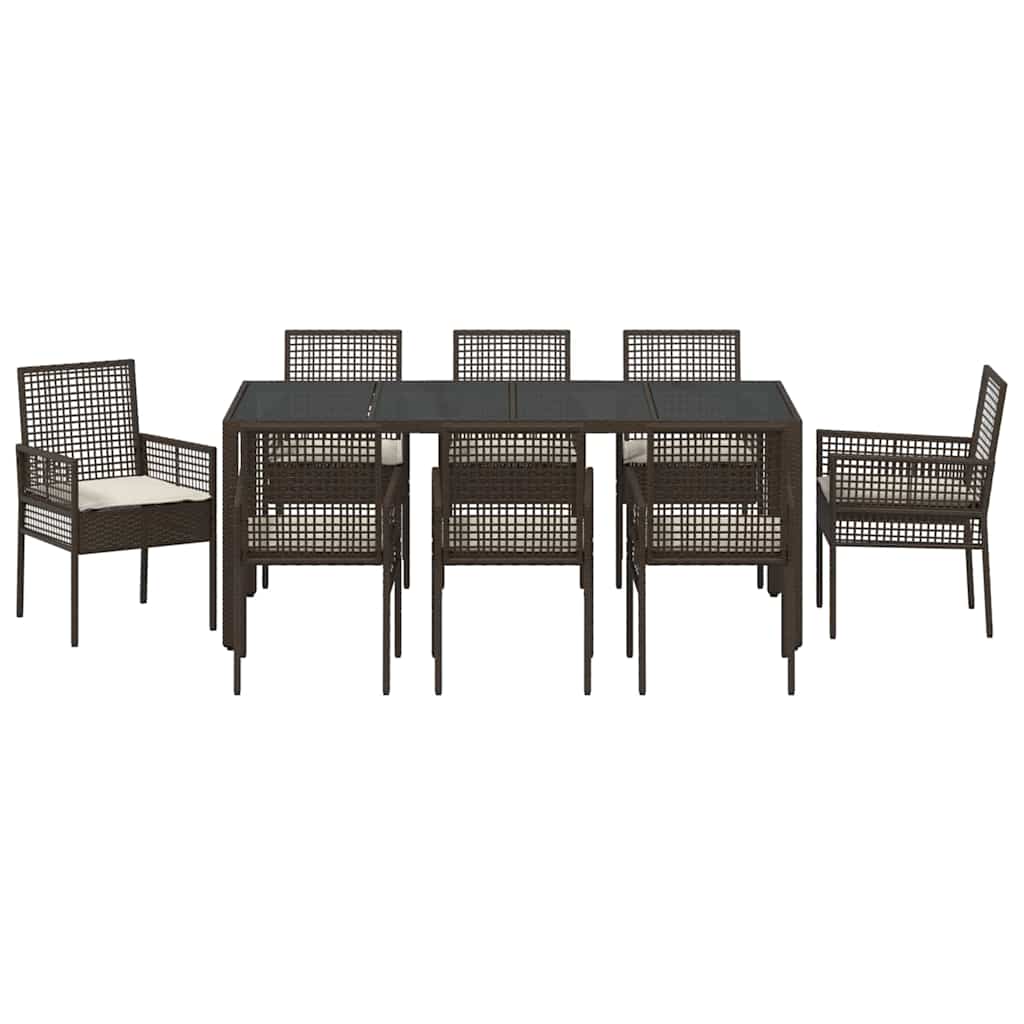 Set da Pranzo per Giardino 9 pcs Marrone Poly Rattan