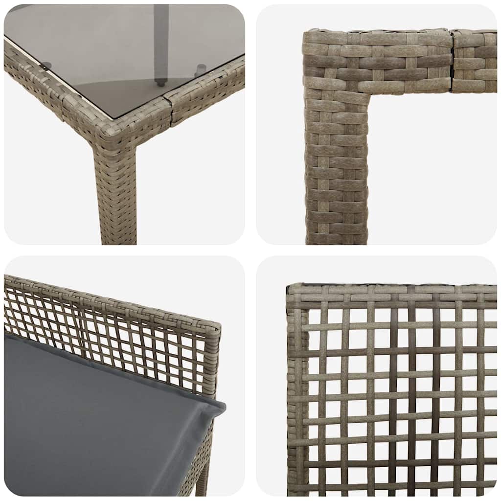Set da Pranzo per Giardino 3 pcs Grigio Poly Rattan