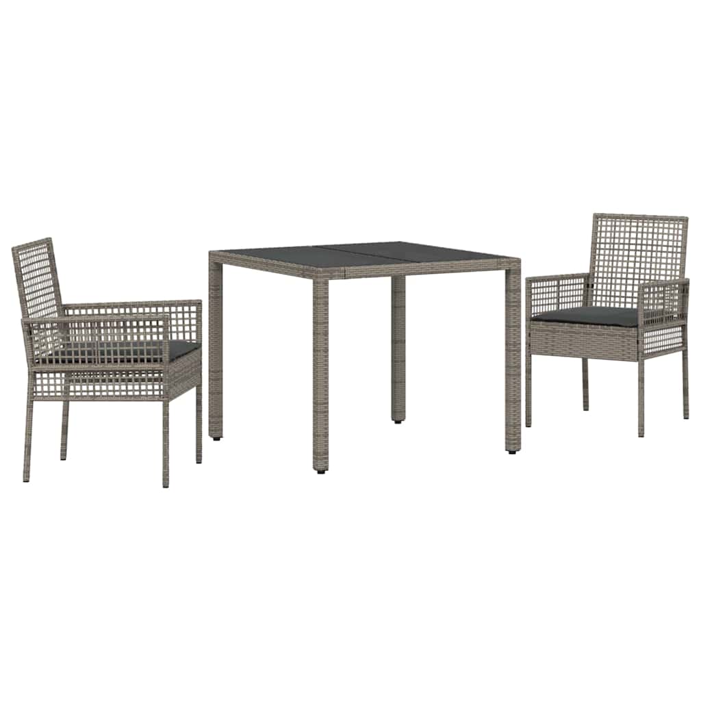 Set da Pranzo per Giardino 3 pcs Grigio Poly Rattan
