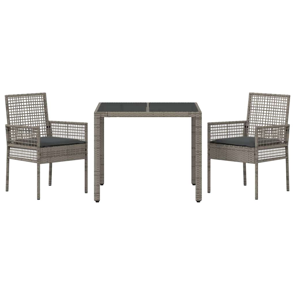 Set da Pranzo per Giardino 3 pcs Grigio Poly Rattan