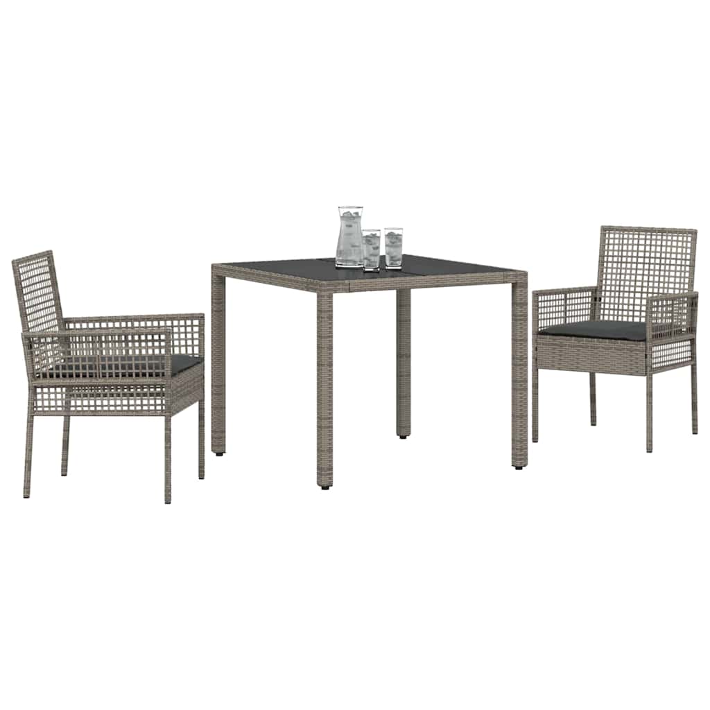 Set da Pranzo per Giardino 3 pcs Grigio Poly Rattan