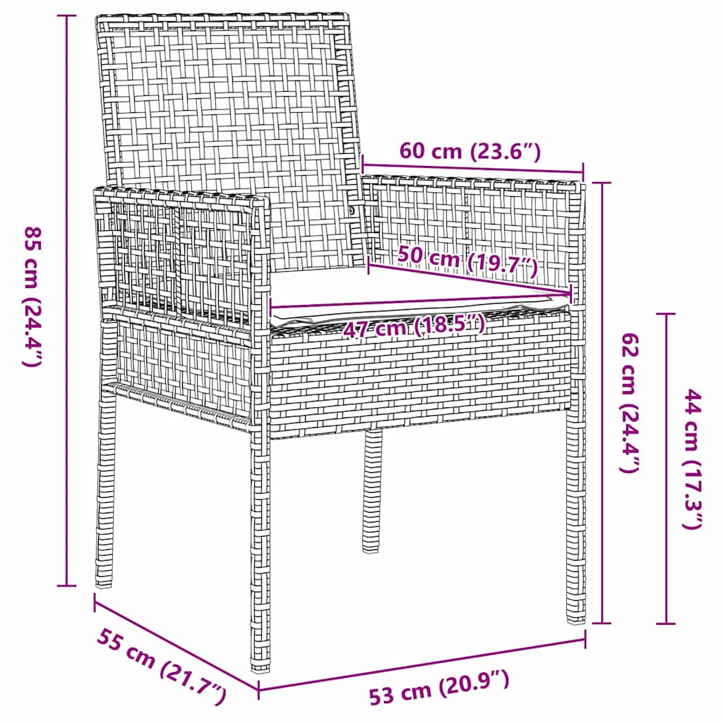 Set da Pranzo per Giardino 3 pcs Grigio Poly Rattan