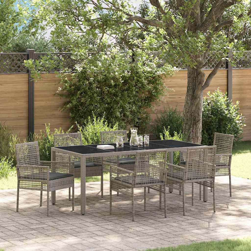 Set da Pranzo per Giardino 7 pcs Grigio Poly Rattan