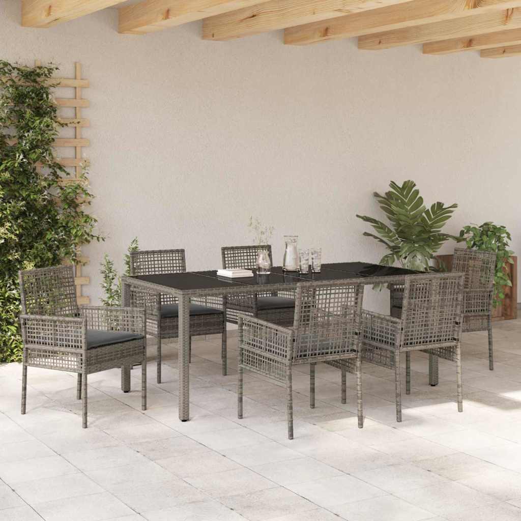 Set da Pranzo per Giardino 7 pcs Grigio Poly Rattan