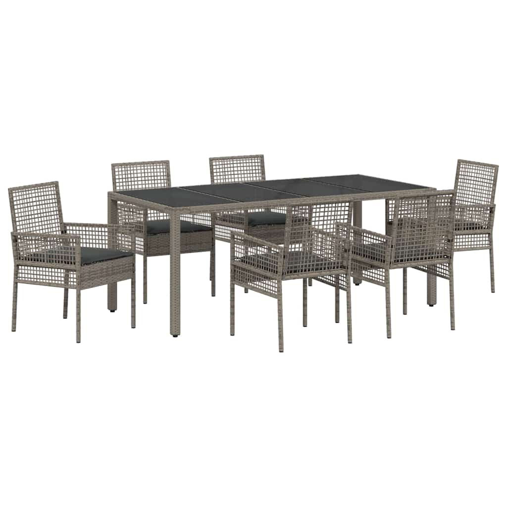 Set da Pranzo per Giardino 7 pcs Grigio Poly Rattan