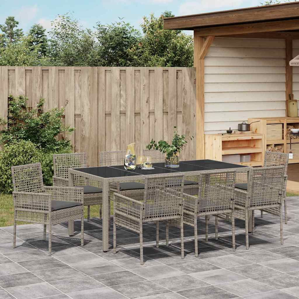 Set da Pranzo per Giardino 9 pcs Grigio Poly Rattan