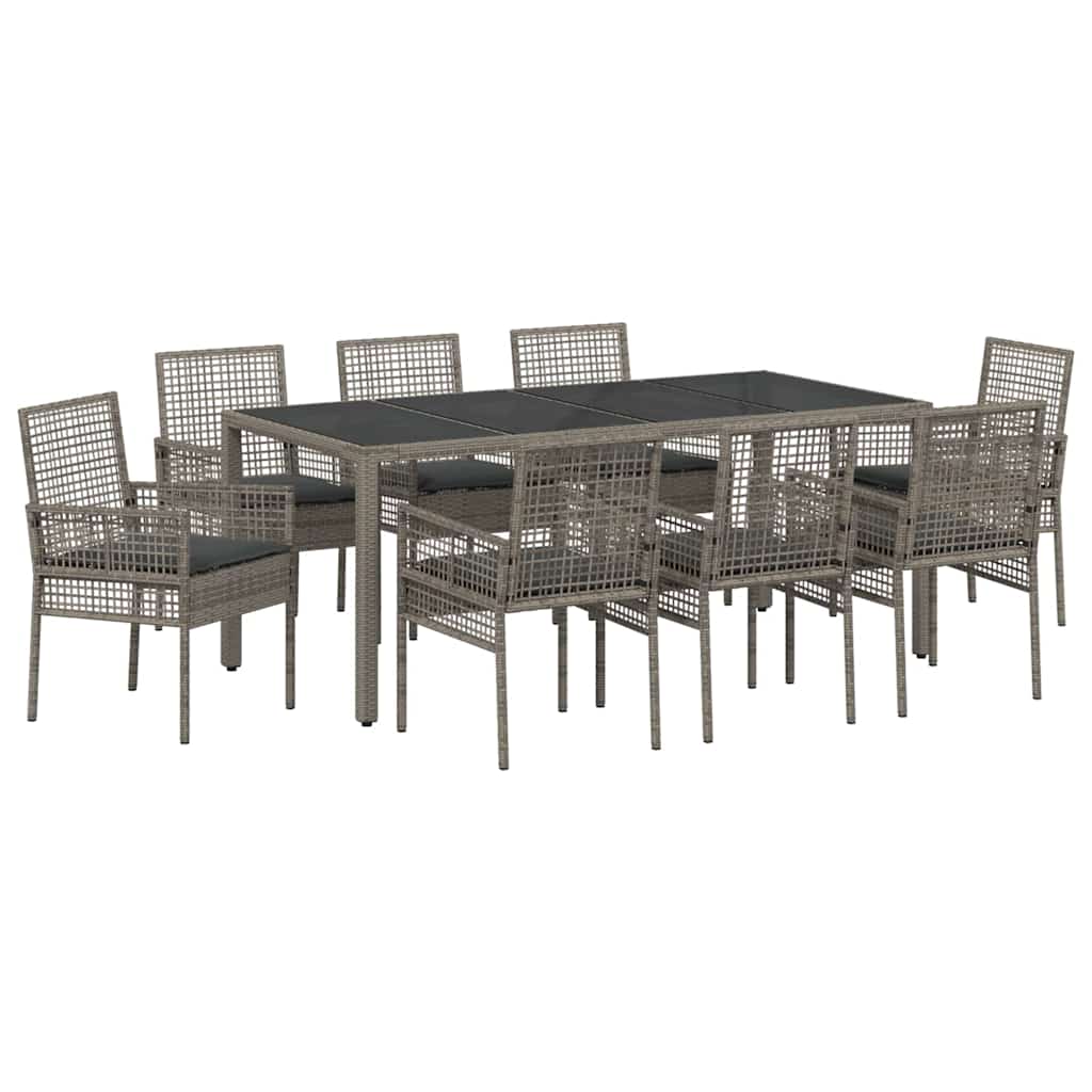 Set da Pranzo per Giardino 9 pcs Grigio Poly Rattan