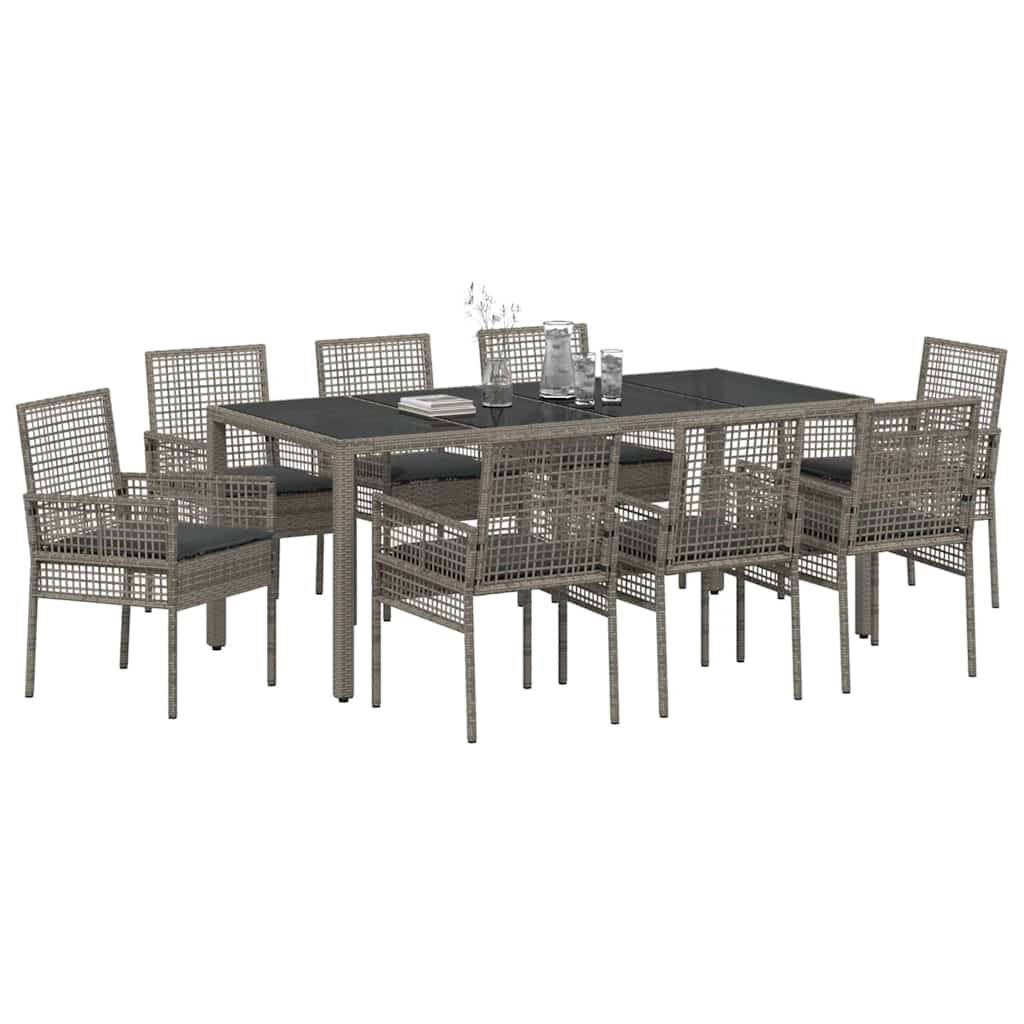 Set da Pranzo per Giardino 9 pcs Grigio Poly Rattan