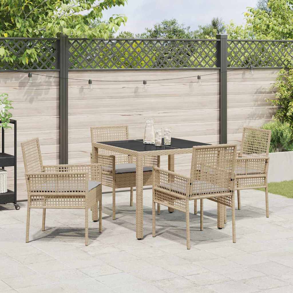 Set da Pranzo per Giardino 5 pcs Beige Poly Rattan