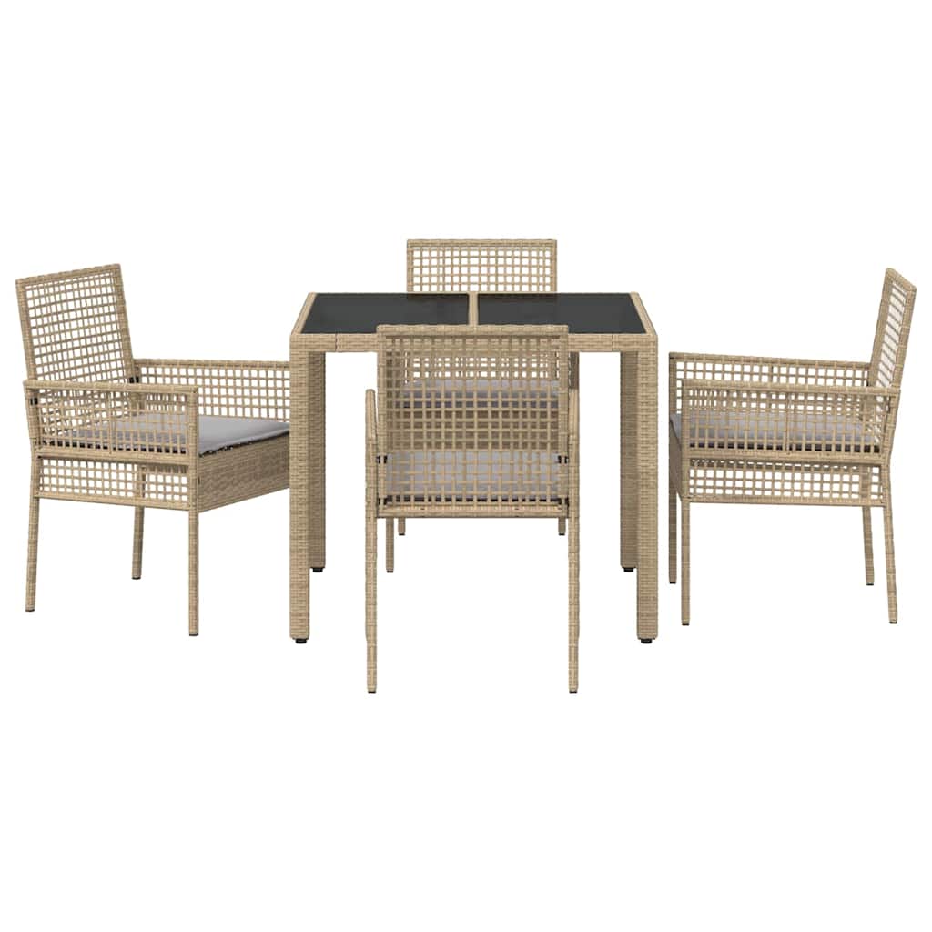 Set da Pranzo per Giardino 5 pcs Beige Poly Rattan