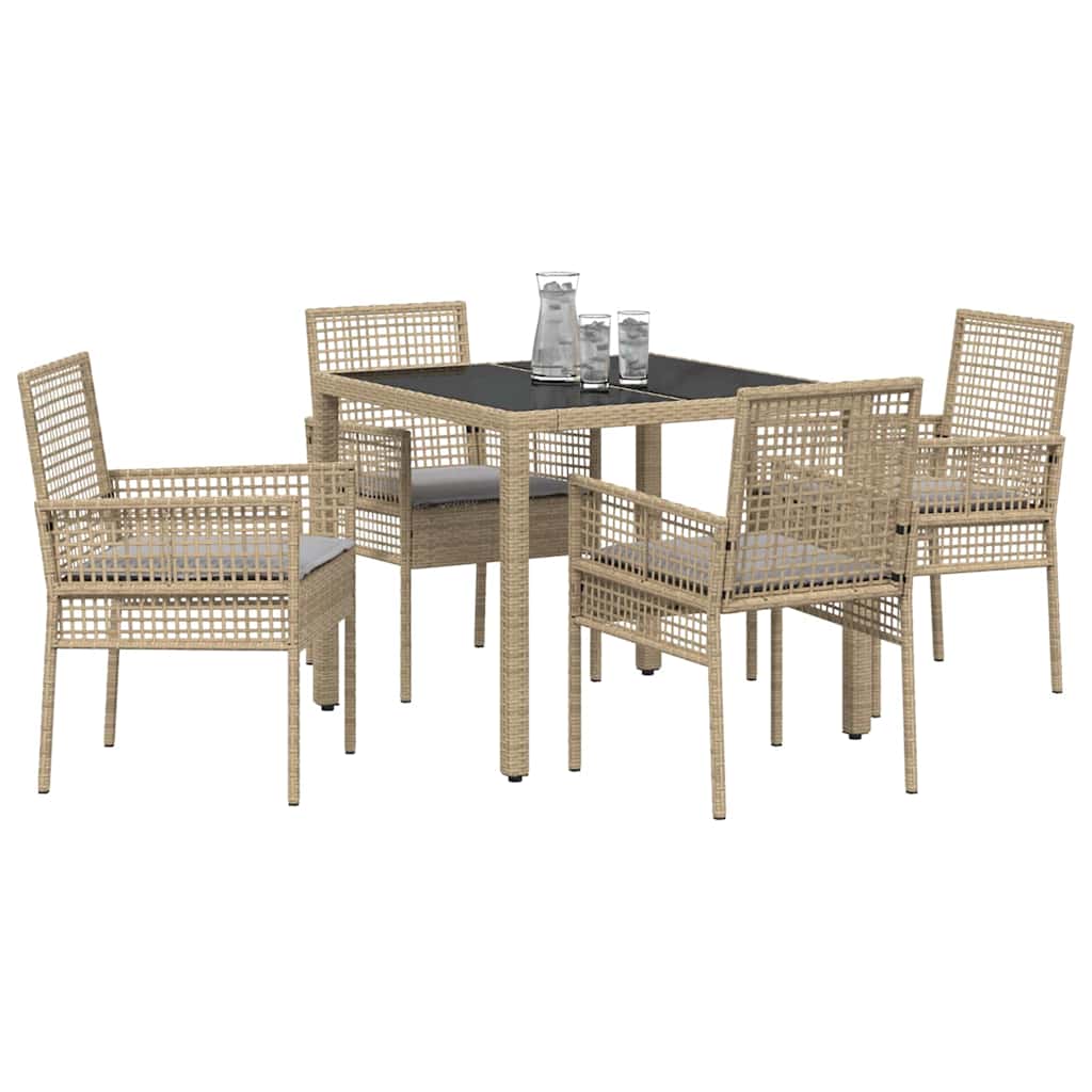 Set da Pranzo per Giardino 5 pcs Beige Poly Rattan
