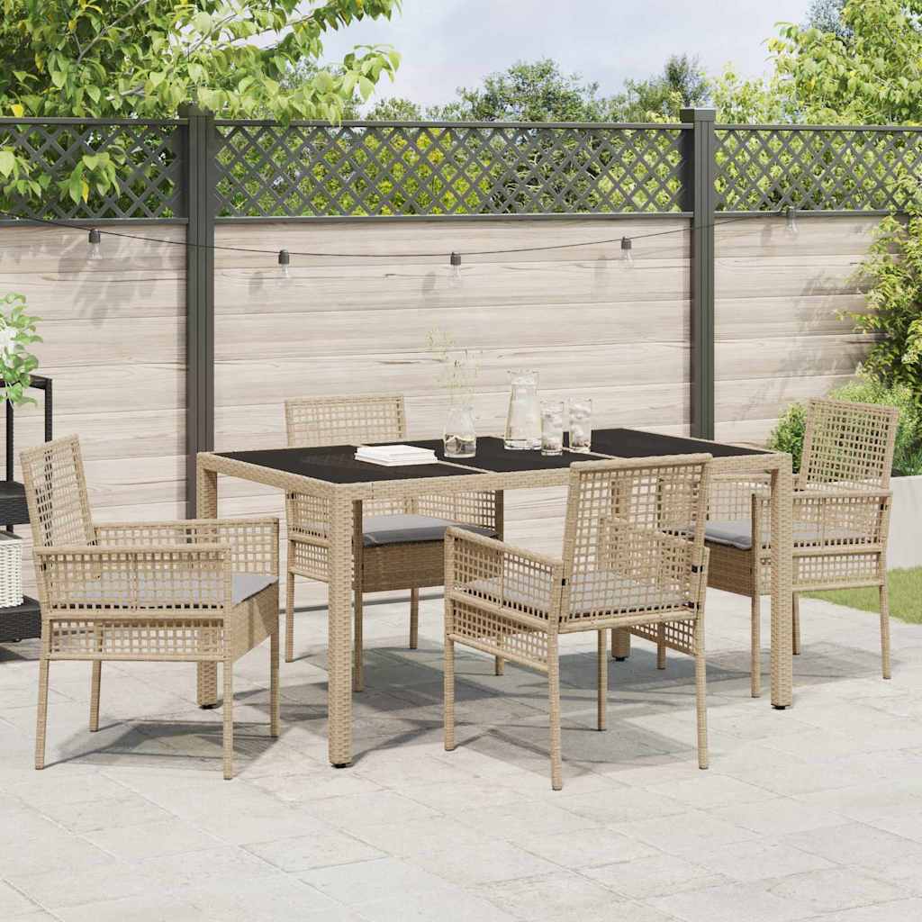 Set da Pranzo per Giardino 5 pcs Beige Poly Rattan