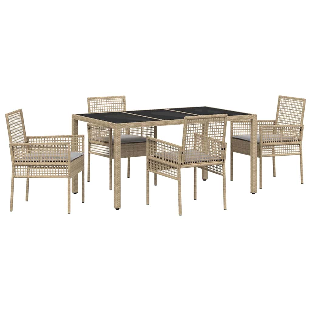 Set da Pranzo per Giardino 5 pcs Beige Poly Rattan