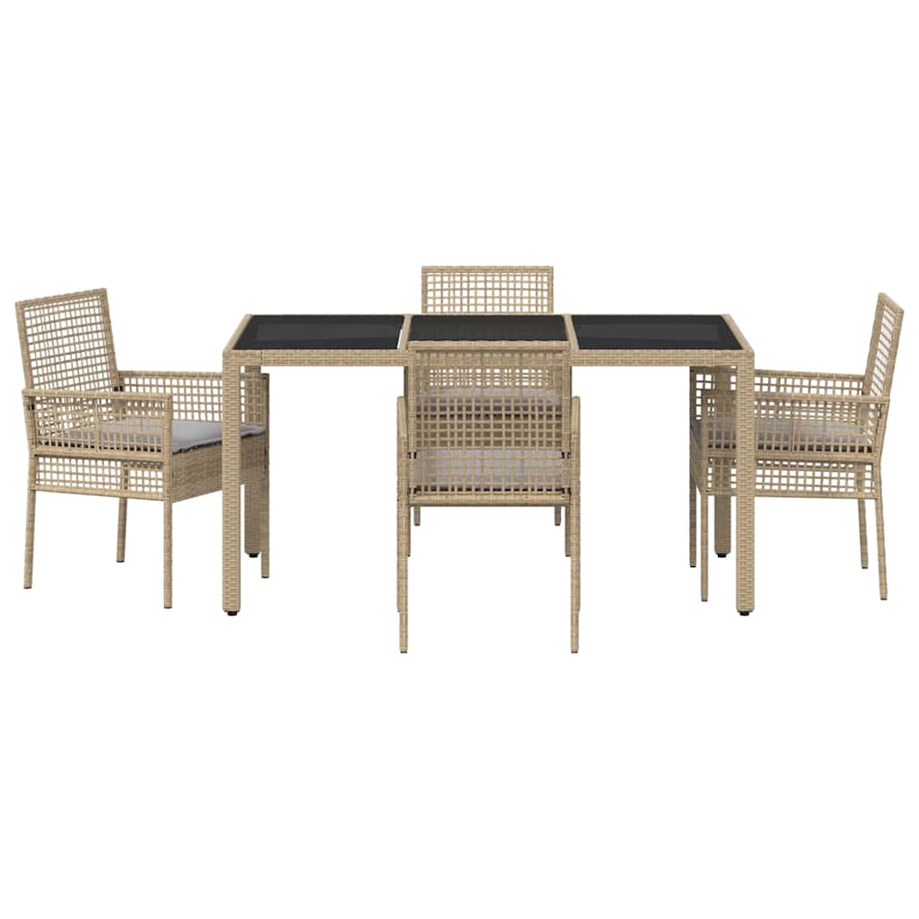 Set da Pranzo per Giardino 5 pcs Beige Poly Rattan