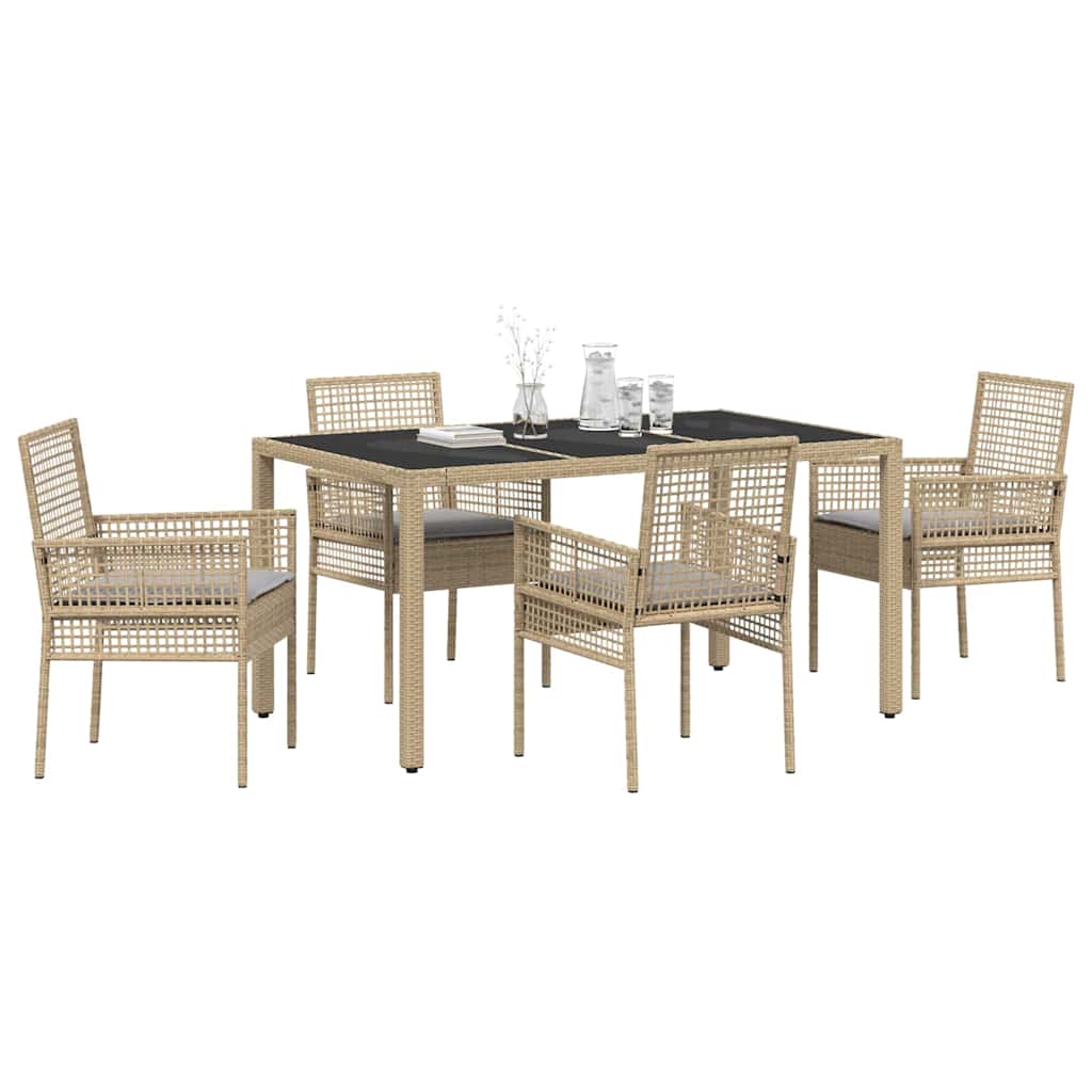 Set da Pranzo per Giardino 5 pcs Beige Poly Rattan